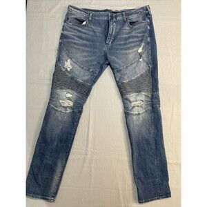 True Religion Rocco Relaxed Skinny Jeans Size 40x33 Moto Ribbed Distressed